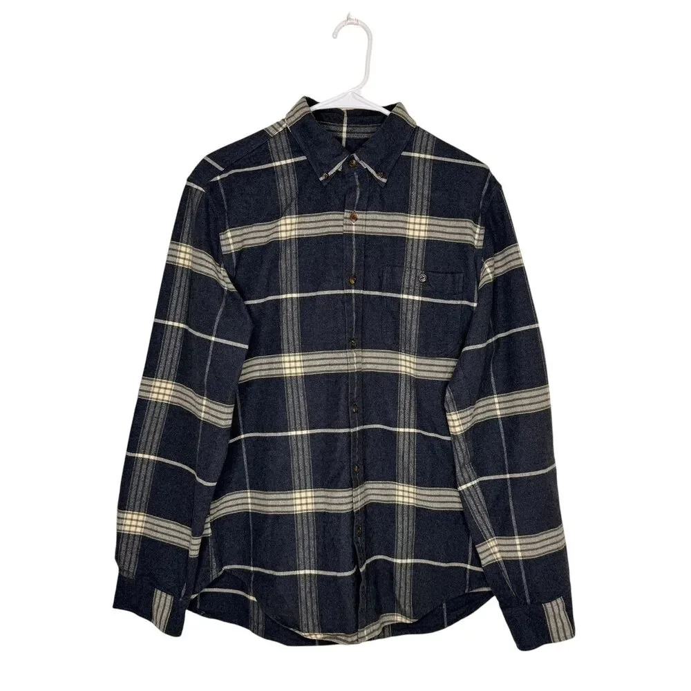 J. Crew Men’s Cotton Leather Flannel Plaid Shirt Size M Elbow Patches Blue